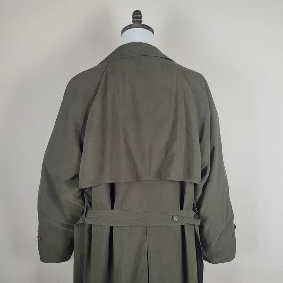 Perusal Trench Coat 44L Green Belted Classic Double Breasted Collared Wool Liner - Picture 7 of 11